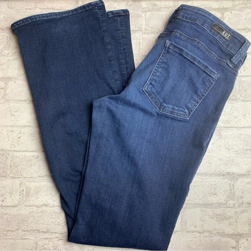 Kut From The Kloth Blue Jeans Flat Front Mid Rise Denim Flared Womens 8😍